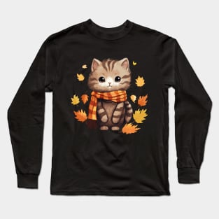 Cat Mom Fall Vibes Autumn Kitten Art Women, Kids Long Sleeve T-Shirt